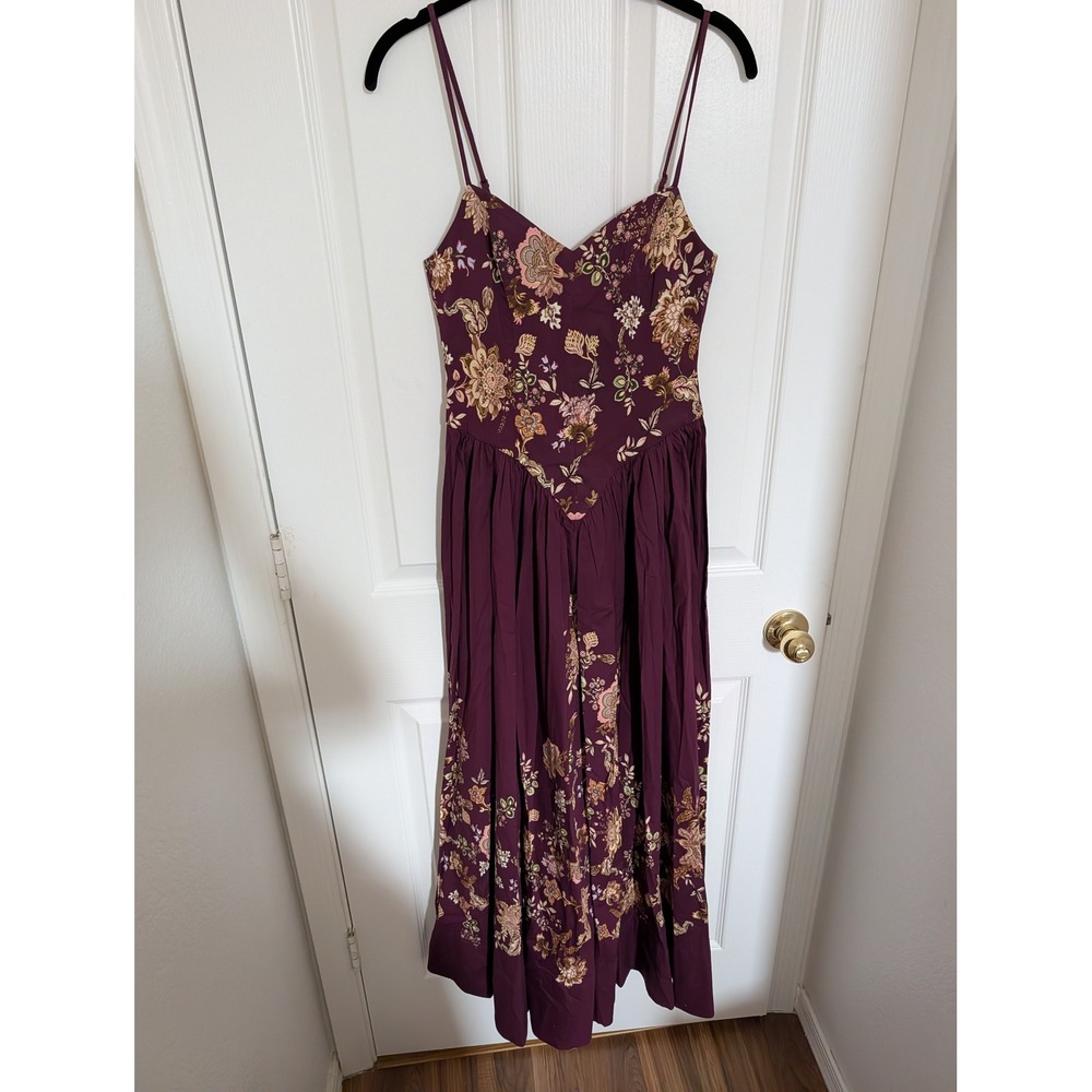 Hemant & Nandita Savi Maxi Dress Wine Floral Cotton Poplin XS NEW Wedding guest - Picture 6 of 14
